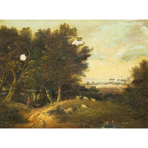 299 - Circle of James STARK (1794-1859) Landscapes-two small works Oil on oak panel each with W. Boswell N... 