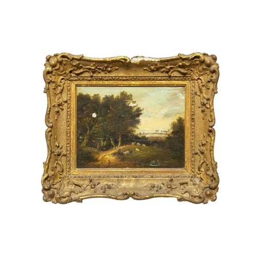 299 - Circle of James STARK (1794-1859) Landscapes-two small works Oil on oak panel each with W. Boswell N... 