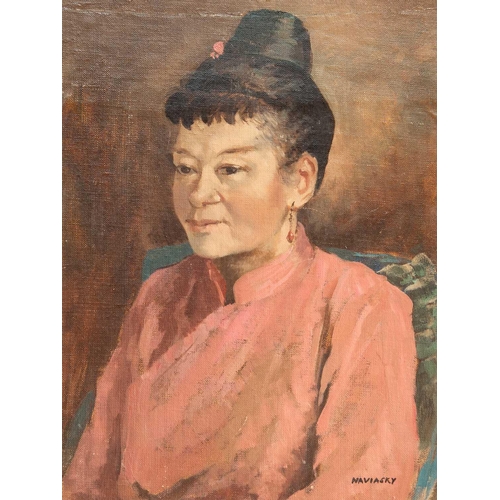 301 - § Philip NAVIASKY (1894-1983) Portrait of a woman Oil on panel, signed, 46 x 35cm, 56 x 44cm framed.