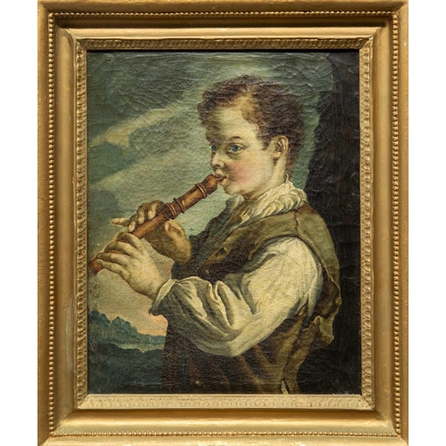 316 - After Alexis GRIMOU (c.1678-1733) The Flautist  18th century oil on canvas, 35x28cm and 43.5x36cm ov... 