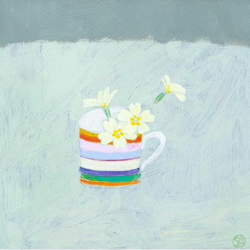 4 - § Stephanie AXTELL (1971) Winter Primroses Oil on board, signed, 20 x 20cm, 35 x 35cm framed.