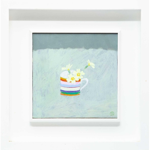 4 - § Stephanie AXTELL (1971) Winter Primroses Oil on board, signed, 20 x 20cm, 35 x 35cm framed.