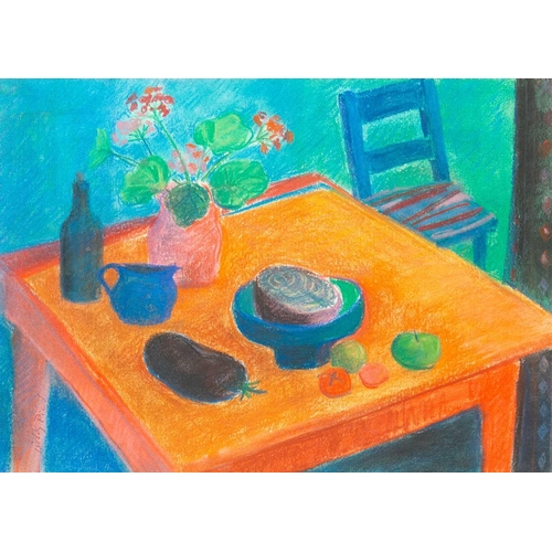 42 - § Biddy PICARD (1922-2019) The Red Table, 1988 Pastel, signed, inscribed label to verso, 29.5 x 41cm... 