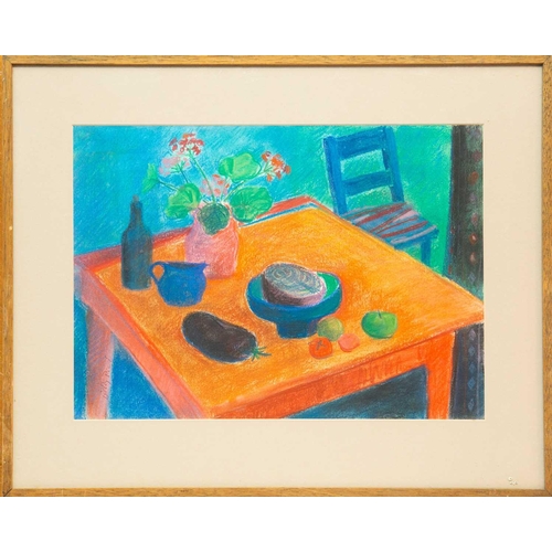 42 - § Biddy PICARD (1922-2019) The Red Table, 1988 Pastel, signed, inscribed label to verso, 29.5 x 41cm... 