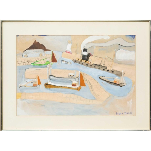 49 - § Bryan PEARCE (1929-2006) Newlyn (1956) Gouache, signed, 36 x 53.5cm, 51 x 68cm framed. Illustrated... 