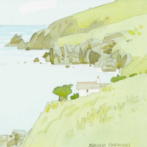 59 - § Sasha HARDING (1973) House by the Sea Watercolour, signed, 13 x 14cm, 32 x 31cm framed.