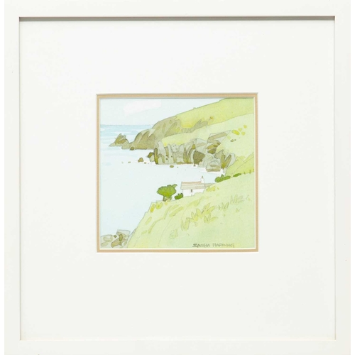 59 - § Sasha HARDING (1973) House by the Sea Watercolour, signed, 13 x 14cm, 32 x 31cm framed.