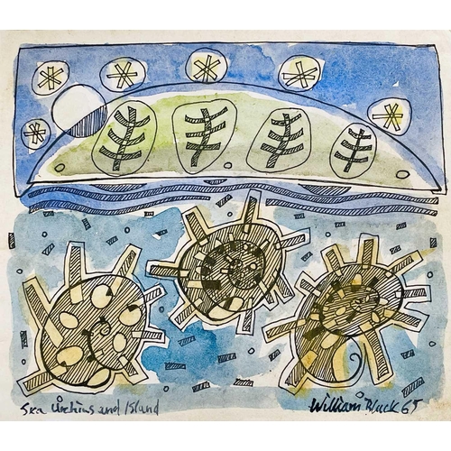 88 - § William BLACK (XX) Sea Urchins and Island Ink and wash, signed and inscribed, 18 x 20cm. Together ... 