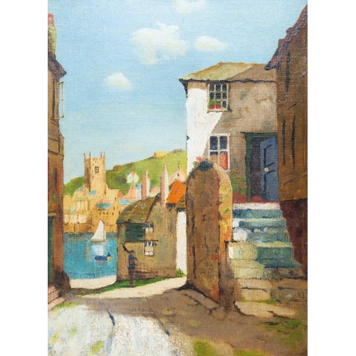 93 - George TURLAND GOOSEY (1877-1947 Glimpse of the Harbour, St Ives  Oil on canvas board, signed and ti... 