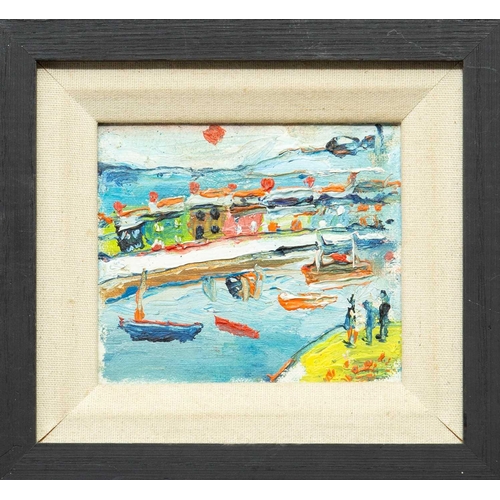 98 - § Fred YATES (1922-2008) Cornish Seaside Village Oil on board, signed verso, 10cm x 11.5cm, 16cm x 1... 