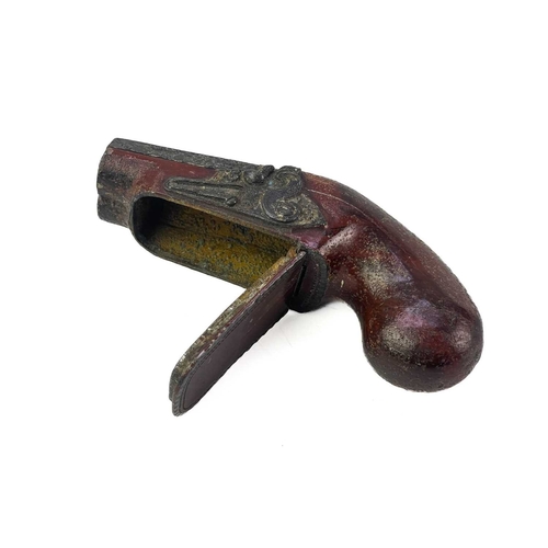 12 - A novelty painted metal snuffbox fashioned as a double barrelled flintlock pistol 19th century, with... 