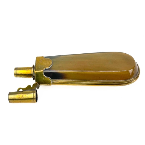 125 - A brass mounted horn powder flask. Circa 1820, with removable tapered cap, length 17cm.