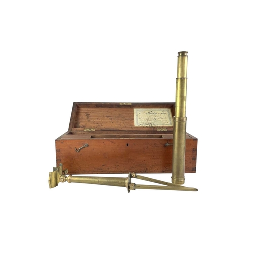 153 - A brass three-draw telescope and stand. Late 19th century, by Watson & Sons, 313 High Holborn, Londo... 