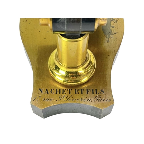 156 - A French lacquered brass microscope by Nachet et Fils, Paris. Circa 1860, inscribed to the lead fill... 