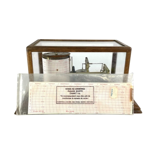 157 - A Negretti & Zambra barograph. Contained in a glazed walnut case, numbered R 40879, length 38cm.