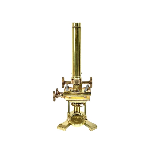 159 - A Victorian brass compound microscope by John Browning. Circa 1870, in a mahogany case with addition... 