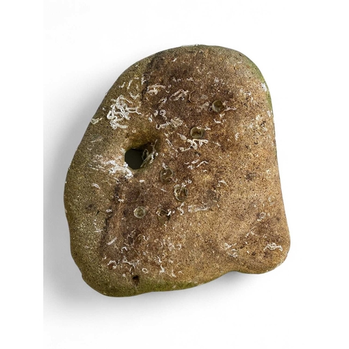 164 - An Historic stone anchor. Found in the Falmouth Bay area, drilled with two holes, length 39cm.