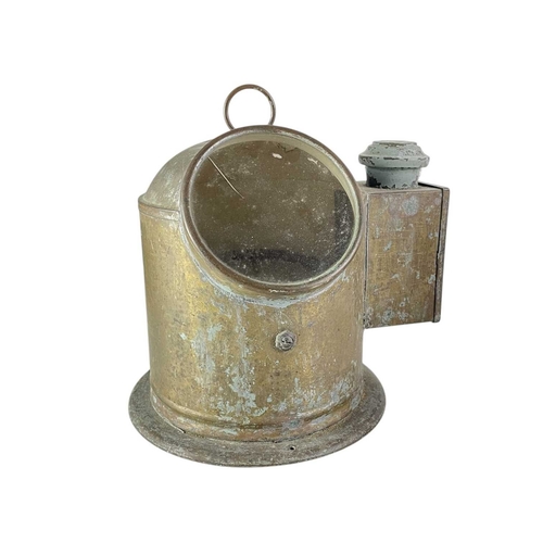 169 - A Kelvin & Hughes brass binnacle compass. With a gimbal mount, and an oil side burner lamp, height 2... 