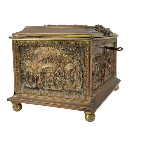 17 - A French electrotype type gilt metal casket. Circa 1860, the cover and sides relief decorated with T... 