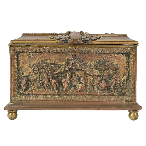 17 - A French electrotype type gilt metal casket. Circa 1860, the cover and sides relief decorated with T... 