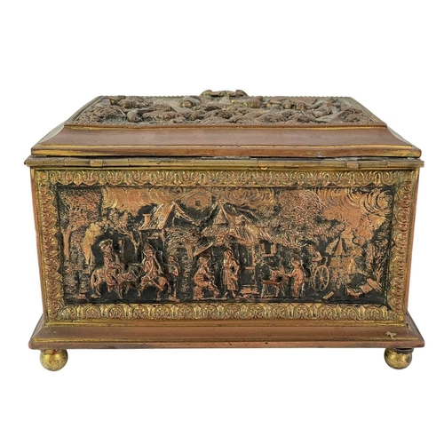 17 - A French electrotype type gilt metal casket. Circa 1860, the cover and sides relief decorated with T... 