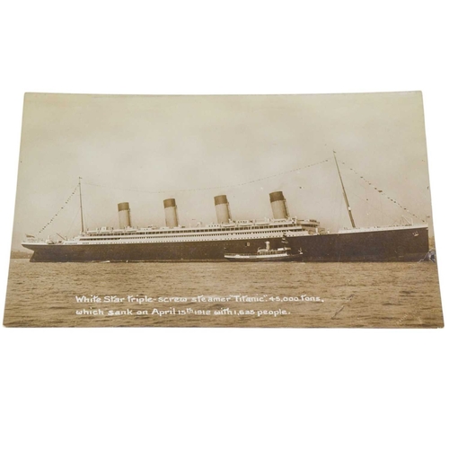 172 - White Star Liner Titanic, five postcards. Comprising; RP 'Triple Screw Steamer, sank....', printed '... 