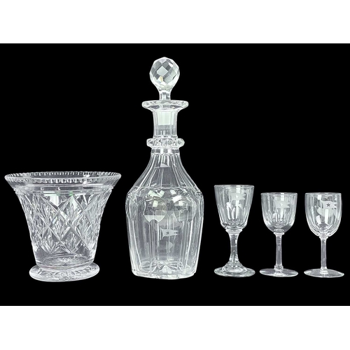 179 - A Stuart crystal vase, a decanter and stopper, and three liqueur glasses. All etched with the White ... 