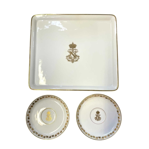 198 - A Sevres Dore Napoleon III tete a tete set. 19th century, comprising a tray, teapot and cover, sucri... 