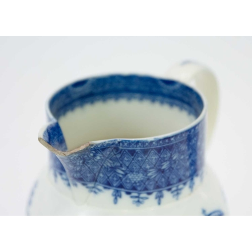 207 - An early Cambrian pottery pearlware jug. Transfer printed in blue with the precarious Chinaman patte... 