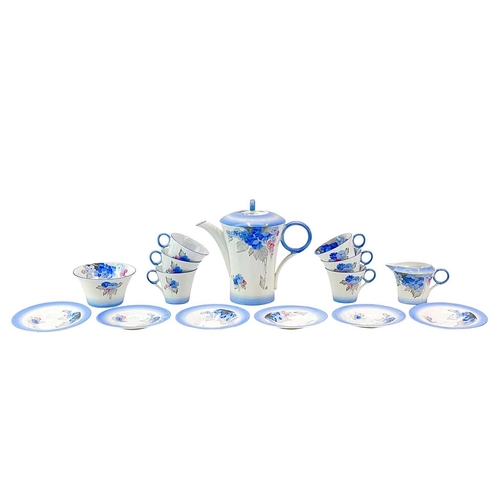 217 - A Shelley Phlox part tea service. Comprising of a teapot, six tea cups and saucers, a milk jug and s... 