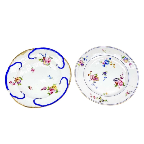 229 - Four Sevres 18th century dinner plates. Painted with floral bouquets within blue line borders, mixed... 