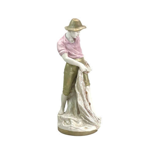 235 - A Royal Dux figure of a fisherman. Holding a net, with applied and impressed marks, height 53cm.