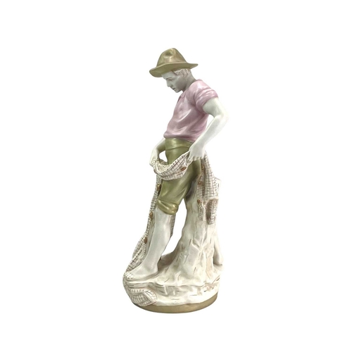 235 - A Royal Dux figure of a fisherman. Holding a net, with applied and impressed marks, height 53cm.