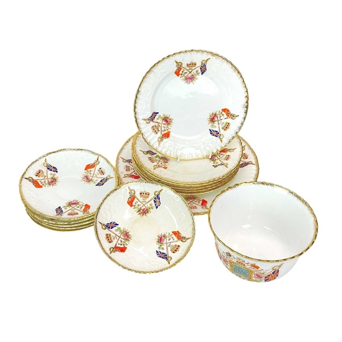 236 - A Staffordshire Victoria 1897 diamond jubilee tea set. By William Lowe, Longton, with printed and co... 