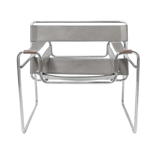 255 - A Wassily type chrome and grey leather armchair After the design by Marcel Breuer, height 73cm, widt... 