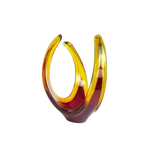 257 - An Iwatsu glassworks Hineri bowl. 26cm wide, polished pontil to the base, with a Murano red glass bo... 