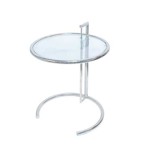 260 - A pair of chrome and glass E1027 tables, after Eileen Gray. Modern, with rise and fall glass tops, o... 