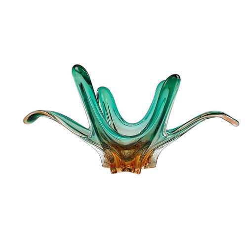 264 - Eight colourful art glass dishes of organic form. Mid 20th century, Italian and Czechoslovakian, the... 