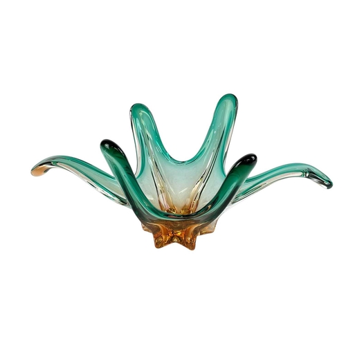 264 - Eight colourful art glass dishes of organic form. Mid 20th century, Italian and Czechoslovakian, the... 