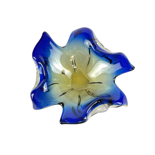 264 - Eight colourful art glass dishes of organic form. Mid 20th century, Italian and Czechoslovakian, the... 