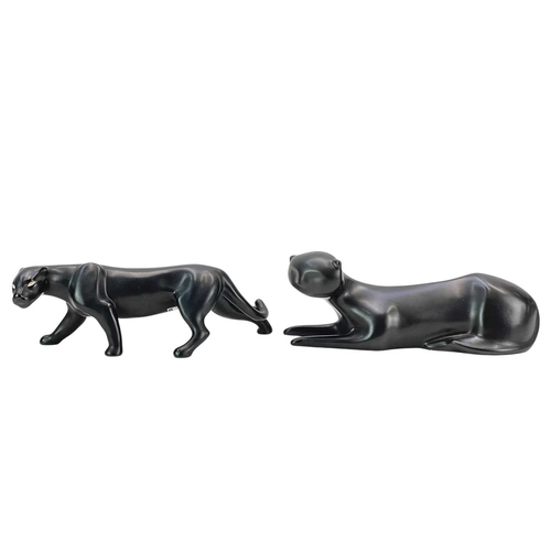 265 - Four stylised pottery animals. The panther is by Ulrome 9cm in height, with original sticker, the be... 