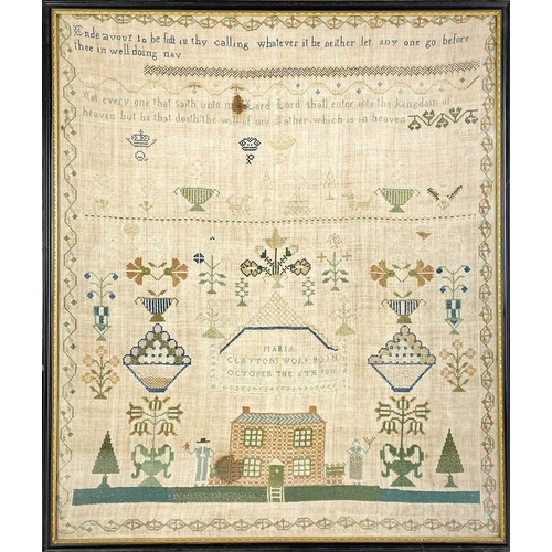 283 - A George IV needlework house sampler, by Maria Clayton. Born October the 6th 1811, worked with two f... 