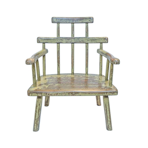 299 - A primitive painted Welsh style stick back Windsor chair. With a stepped top rail, outswept arms, on... 