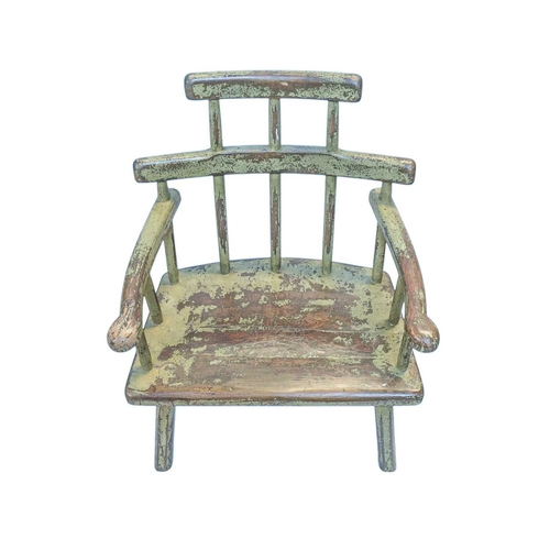 299 - A primitive painted Welsh style stick back Windsor chair. With a stepped top rail, outswept arms, on... 