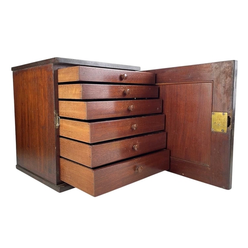 31 - A late Victorian mahogany collector's cabinet. With a single reeded door enclosing six graduated dra... 