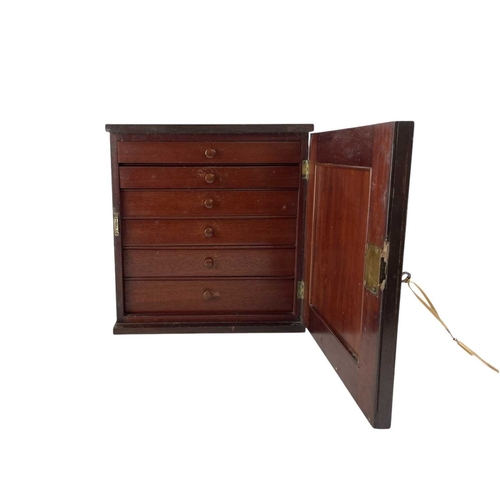 31 - A late Victorian mahogany collector's cabinet. With a single reeded door enclosing six graduated dra... 