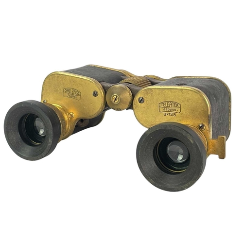 35 - Carl Zeiss Teleater 3 x 13.5 binoculars. No 470345, with leather bound gilt finish.