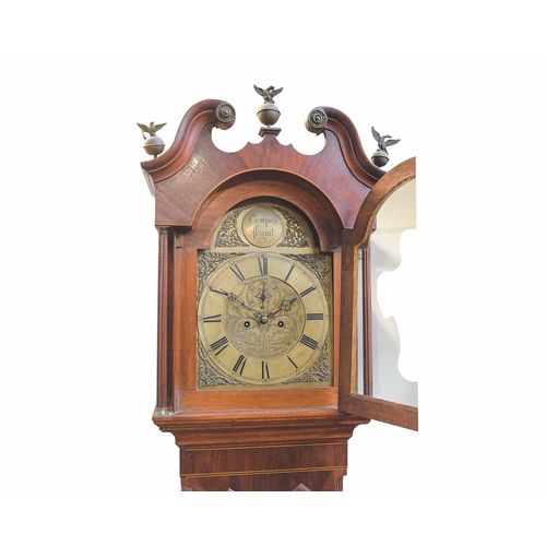 368 - An 18th century oak, mahogany and inlaid eight day longcase clock. The arched brass dial signed Will... 