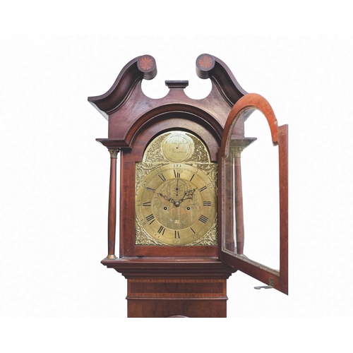 372 - A George III mahogany and inlaid eight day longcase clock. The arched brass dial signed Nath' Cavell... 