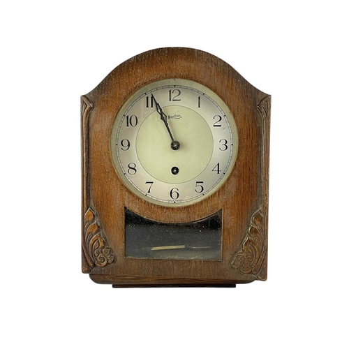 375 - A small continental mahogany drop dial wall clock. • labelled for Camerer Cuss & Co, height 30cm, to... 